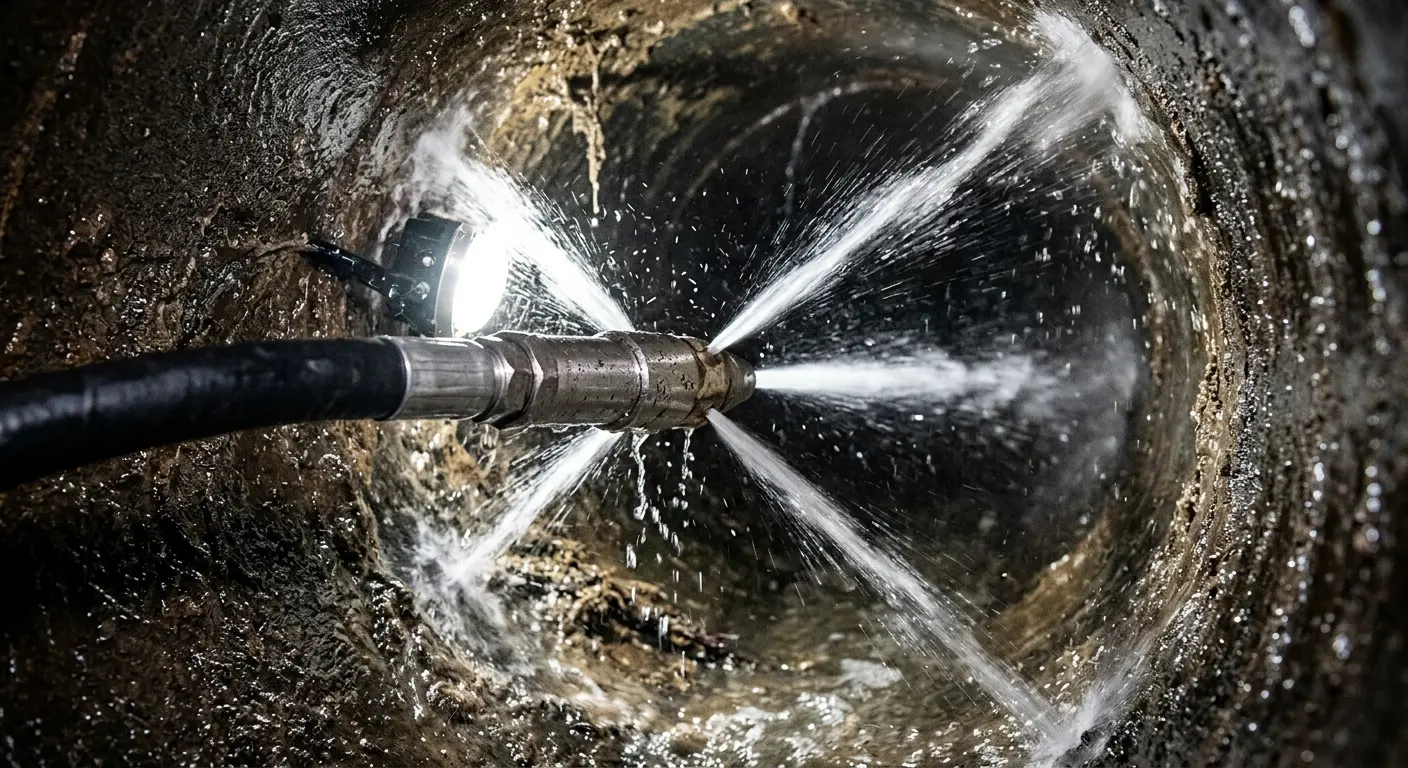 High-pressure hydro jetting nozzle cleaning sewer pipe for Storm Drain Cleaning in Howard